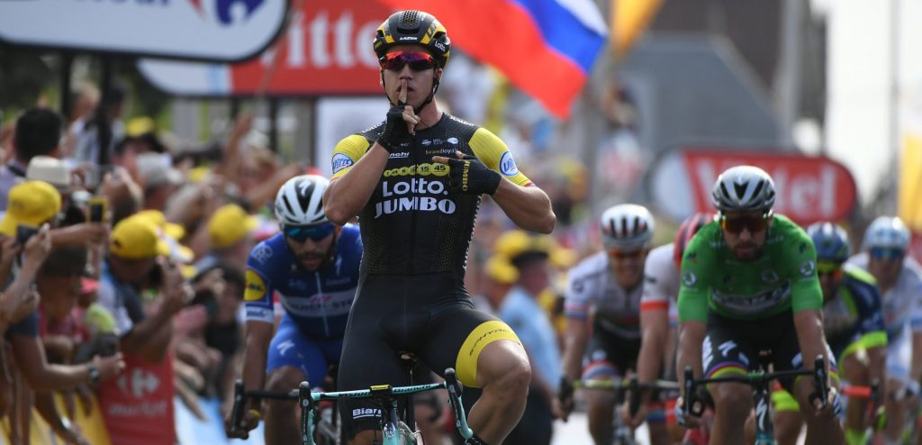 De vreugde van LottoNL-Jumbo na de winst van Groenewegen