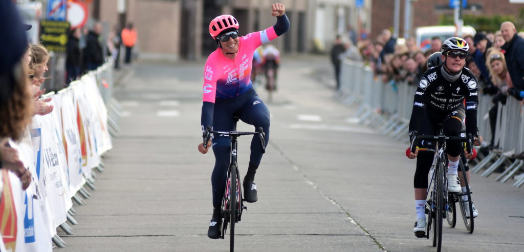 Sep Vanmarcke en Sofie De Vuyst juichen in After Classics Criterium Herzele