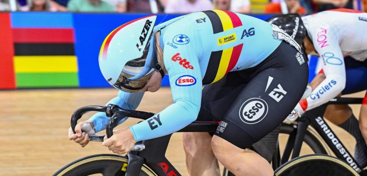 Nicky Degrendele dame en meesteres op de Keirin tijdens BK baanwielrennen