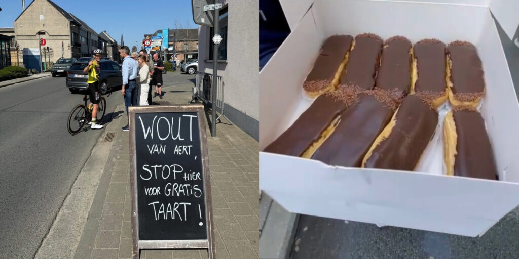 Van Aert maakt gretig gebruik van ‘WOUT STOP, GRATIS TAART’